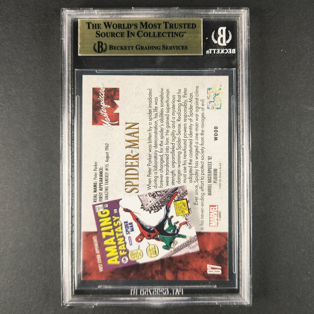 87 Spider-Man Wood 2024 Marvel 92 Platinum BGS 9.5 Gem Mint