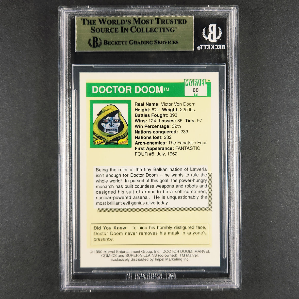 60 Doctor Doom 1990 Marvel Universe I Impel BGS 9.5 Gem Mint