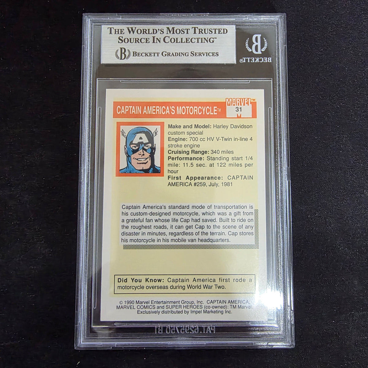 1990 Marvel Universe I Impel - 31 Captain America BGS 8 NM-MT