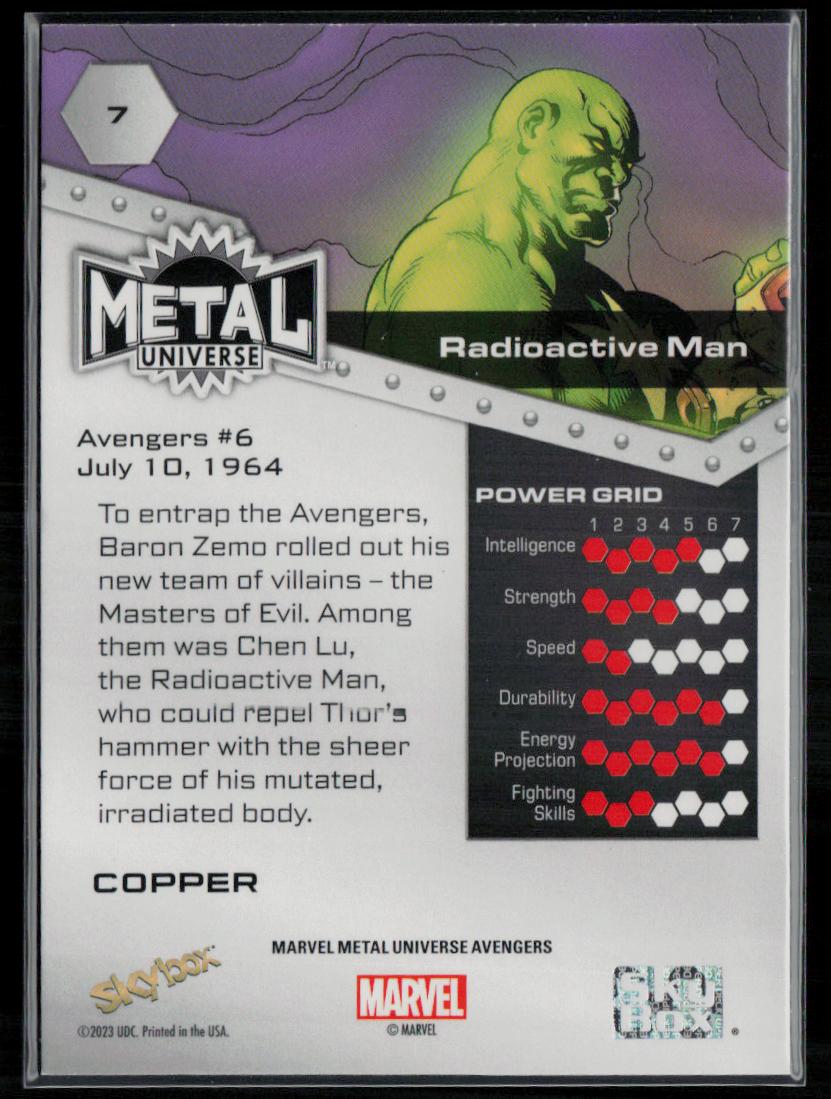 2024 SkyBox Metal Universe Marvel Avengers #7 Radioactive Man Copper FX