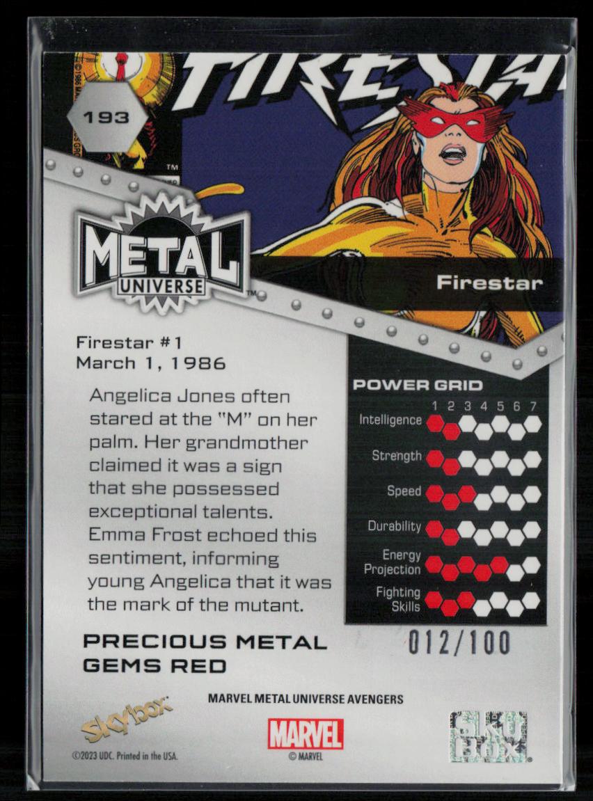 2024 SkyBox Metal Universe Marvel Avengers #193 Firestar PMG Red 12/100