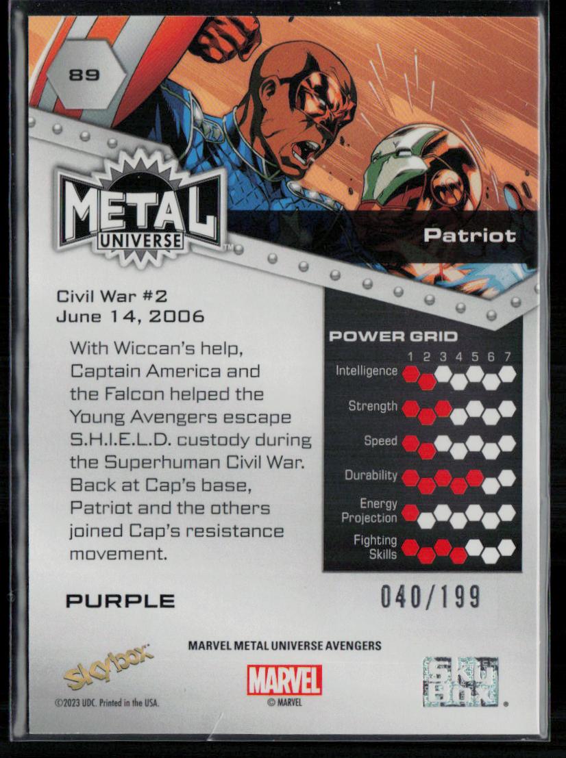 2024 SkyBox Metal Universe Marvel Avengers #89 Patriot Purple FX 40/199