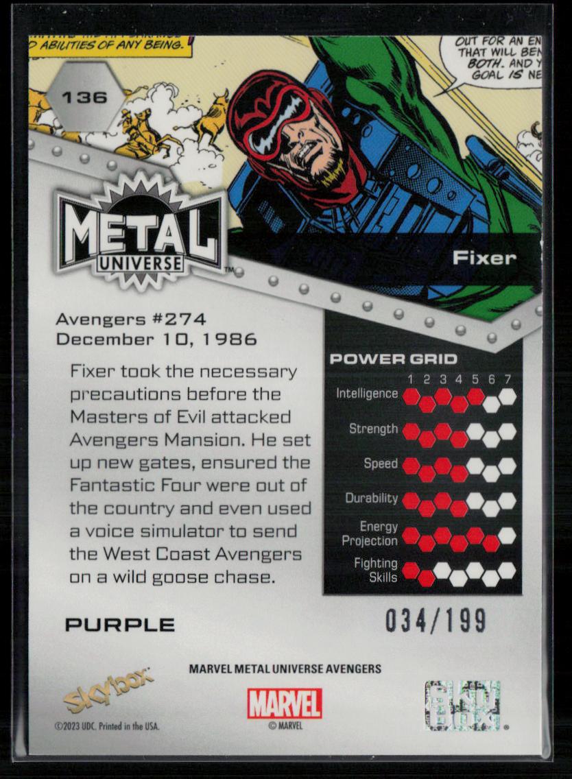 2024 SkyBox Metal Universe Marvel Avengers #136 Fixer Purple FX 34/199