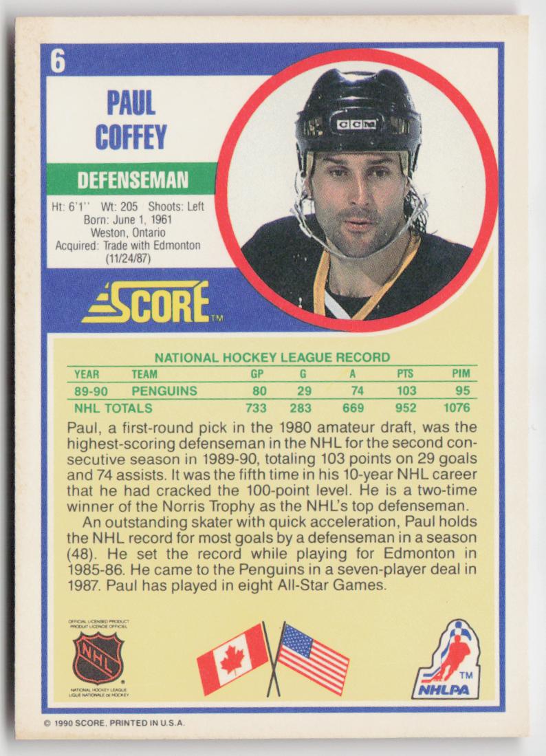 1990-91 Score American #6 Paul Coffey