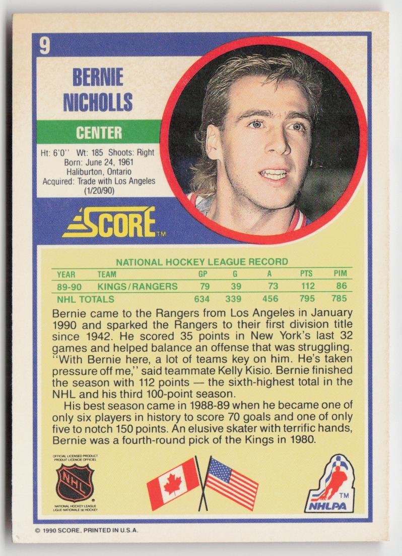 1990-91 Score American #9 Bernie Nicholls