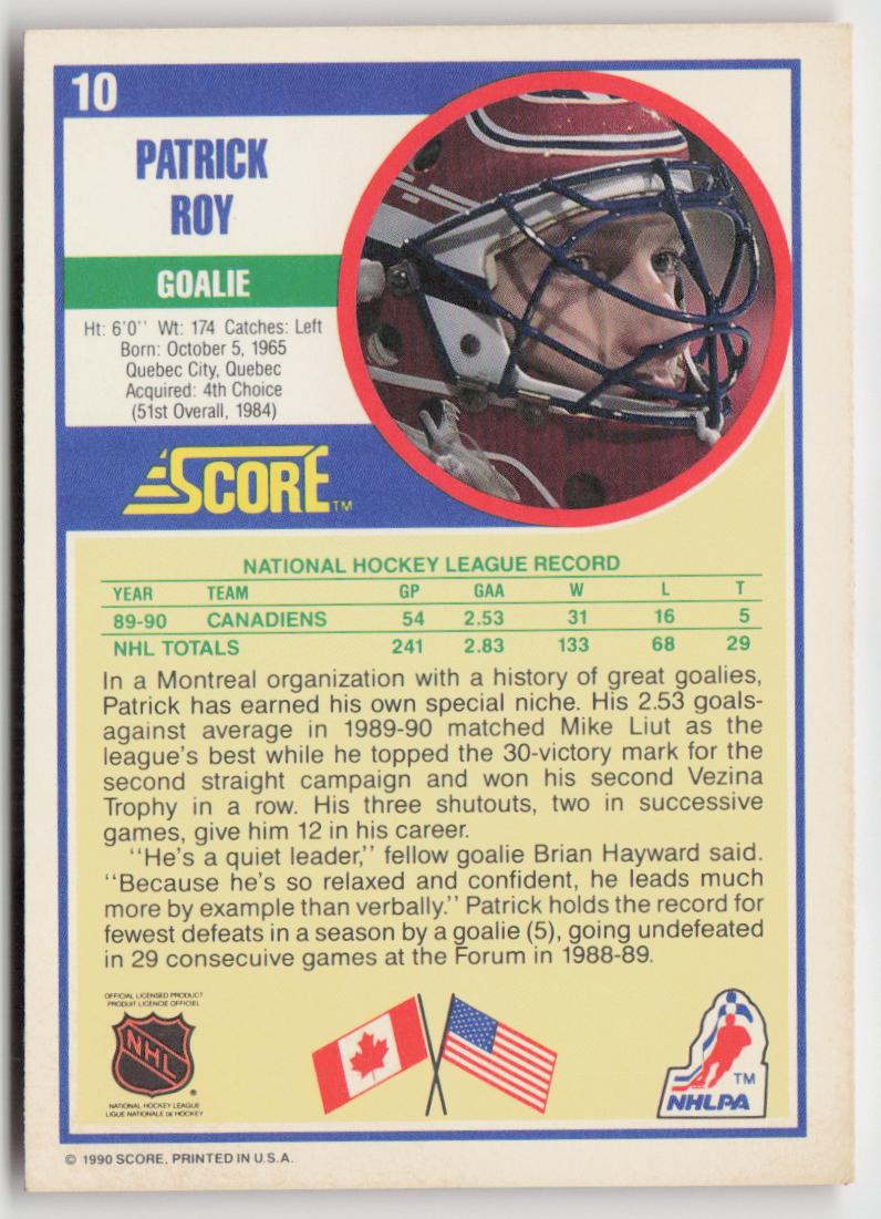 1990-91 Score American #10 Patrick Roy