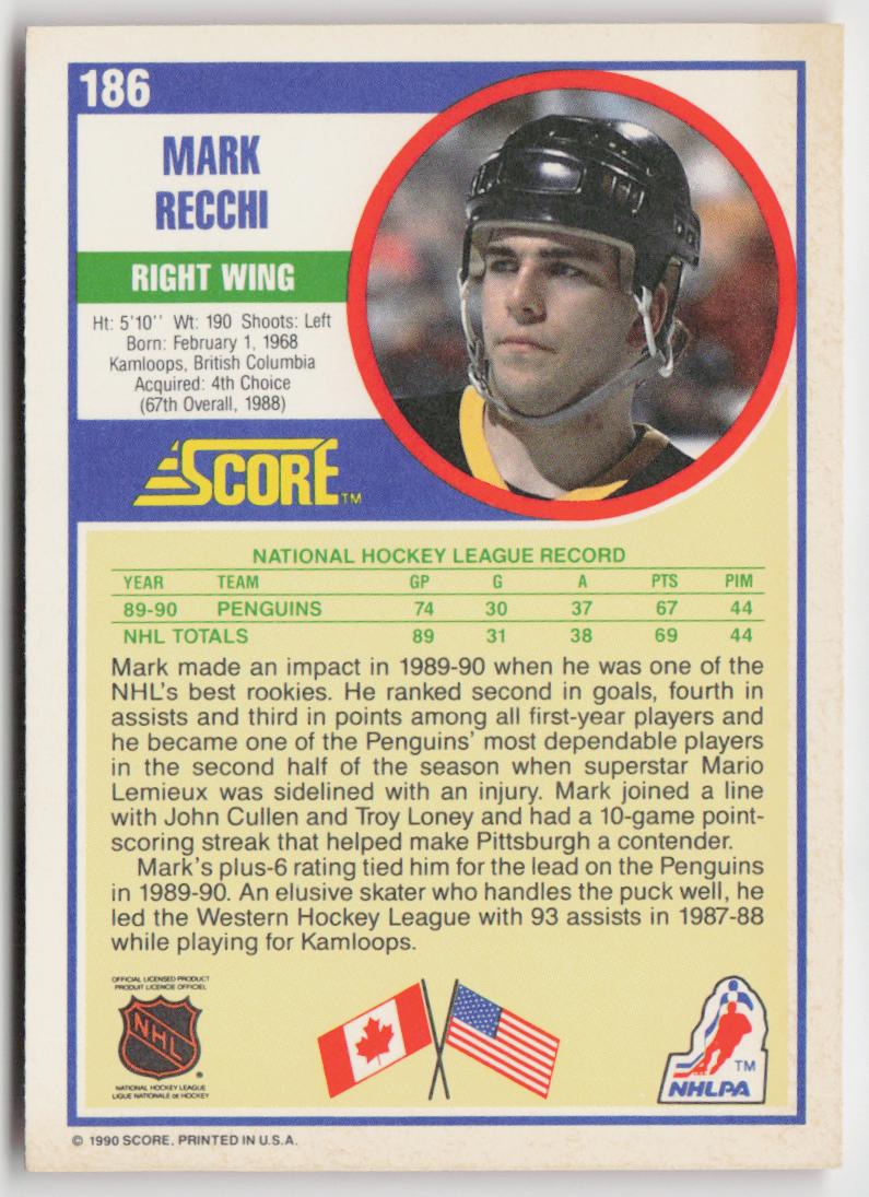 1990-91 Score American #186 Mark Recchi