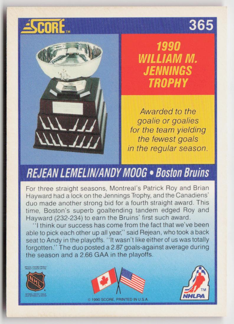 1990-91 Score American #365 Rejean Lemelin / Andy Moog