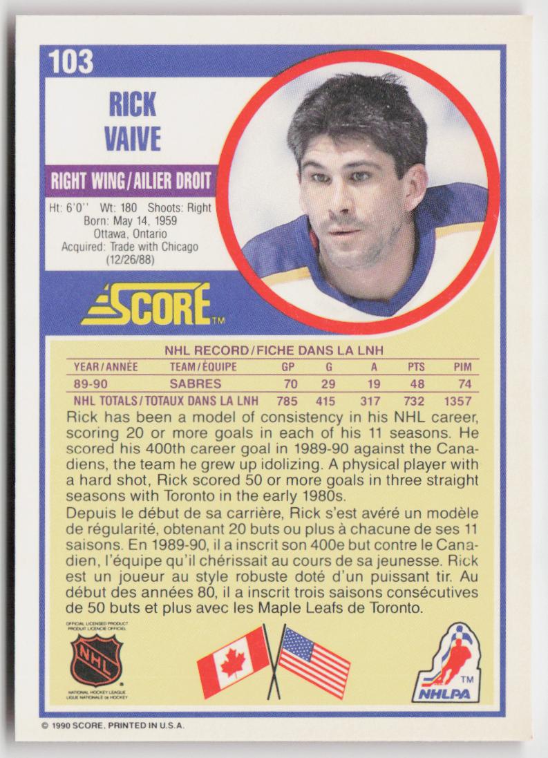 1990-91 Score Canadian #103 Rick Vaive