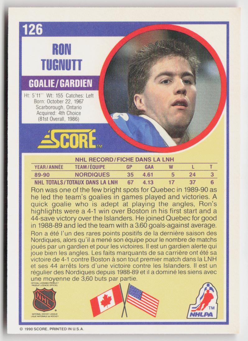 1990-91 Score Canadian #126 Ron Tugnutt