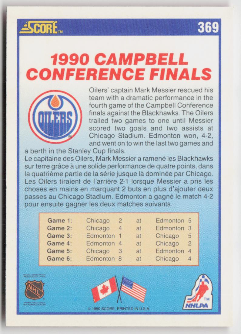 1990-91 Score Canadian #369 Edmonton Oilers 1990 Conference Champions