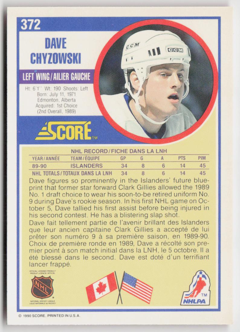 1990-91 Score Canadian #372 Dave Chyzowski