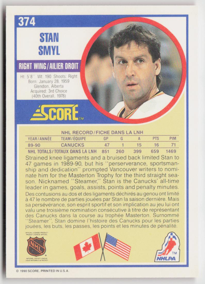 1990-91 Score Canadian #374 Stan Smyl