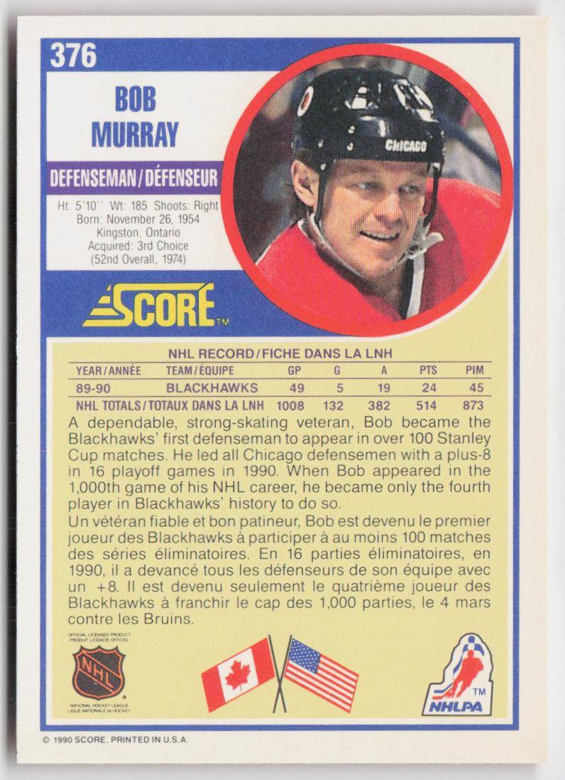 1990-91 Score Canadian #376 Bob Murray