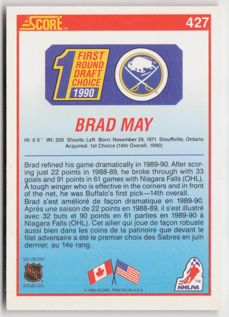 1990-91 Score Canadian #427 Brad May