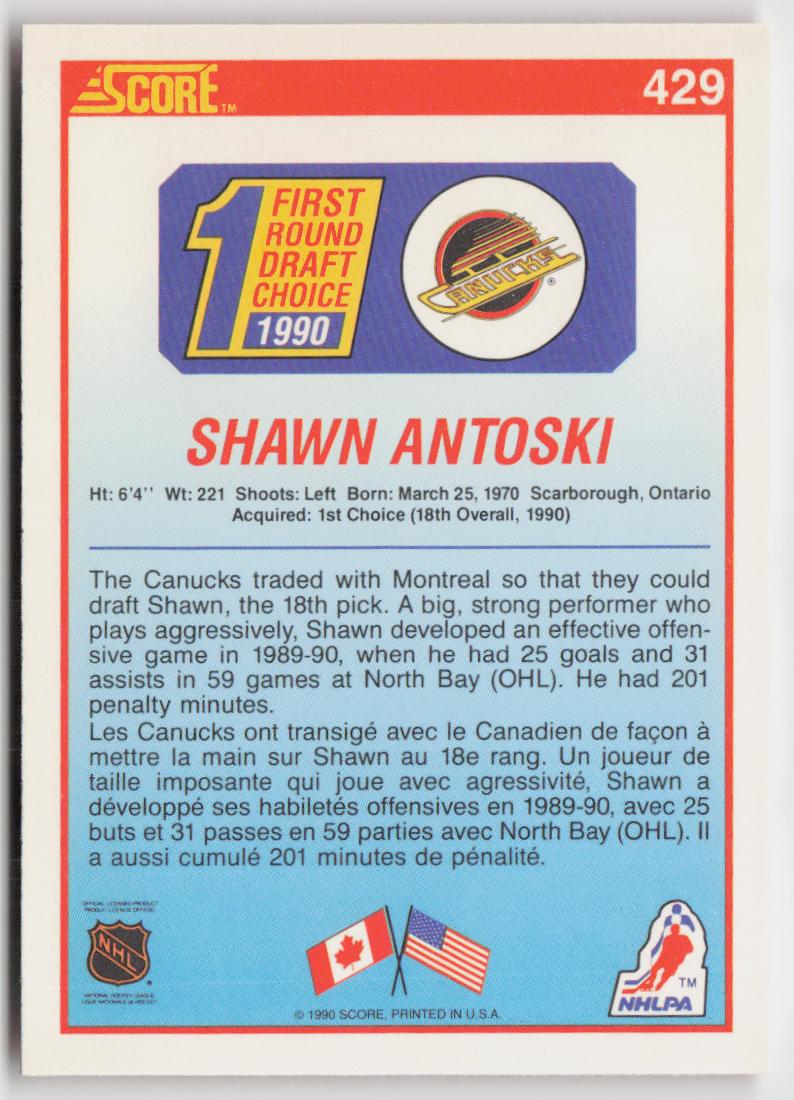1990-91 Score Canadian #429 Shawn Antoski