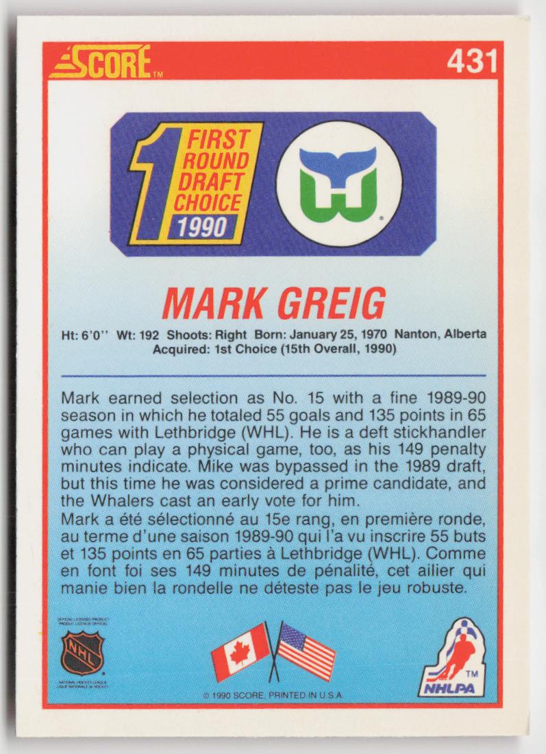 1990-91 Score Canadian #431 Mark Greig