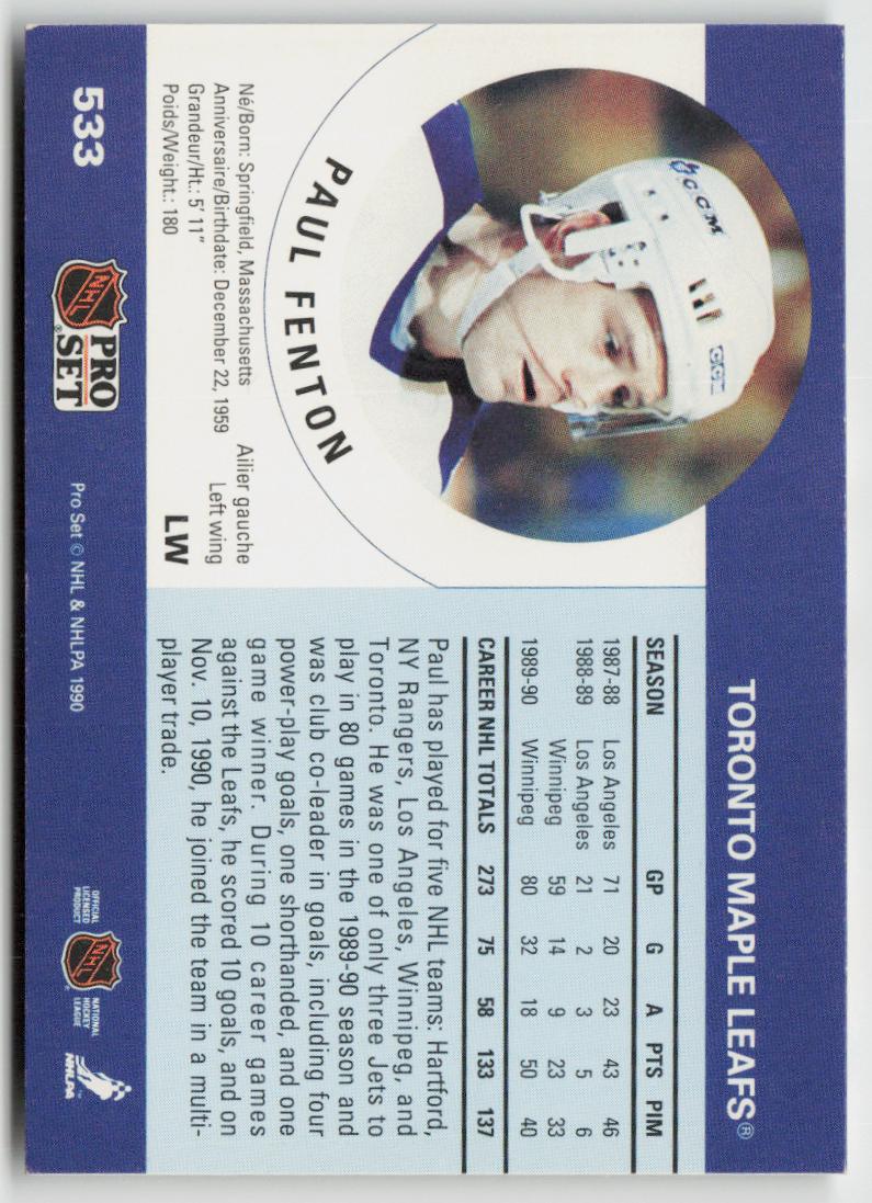 1990-91 Pro Set #533a Paul Fenton