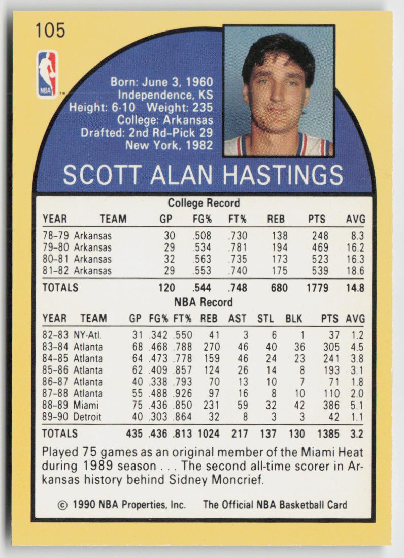 1990-91 Hoops #105 Scott Hastings