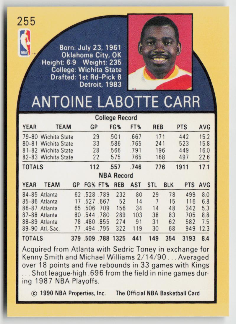 1990-91 Hoops #255 Antoine Carr