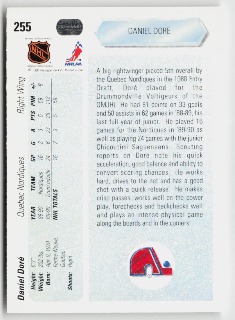1990-91 Upper Deck #255 Daniel Dore