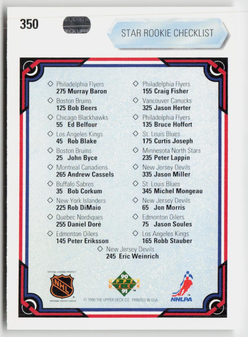 1990-91 Upper Deck #350b Star Rookie Checklist