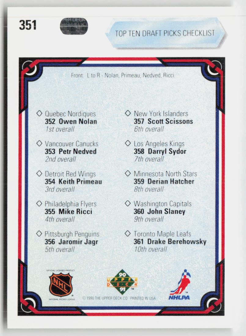 1990-91 Upper Deck #351b Top Ten Draft Picks Checklist