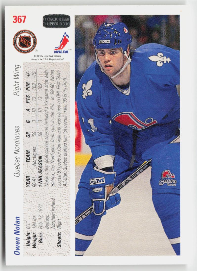 1991-92 upper deck #367 Owen Nolan