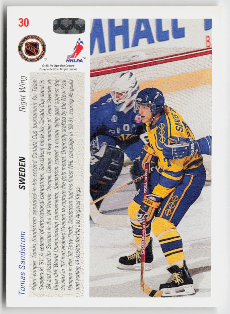 1991-92 upper deck #30b Tomas Sandstrom