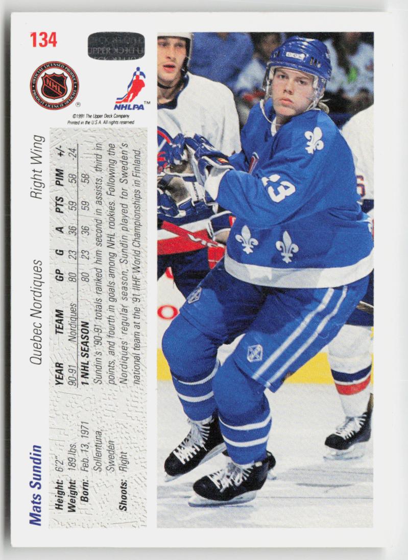 1991-92 upper deck #134 Mats Sundin