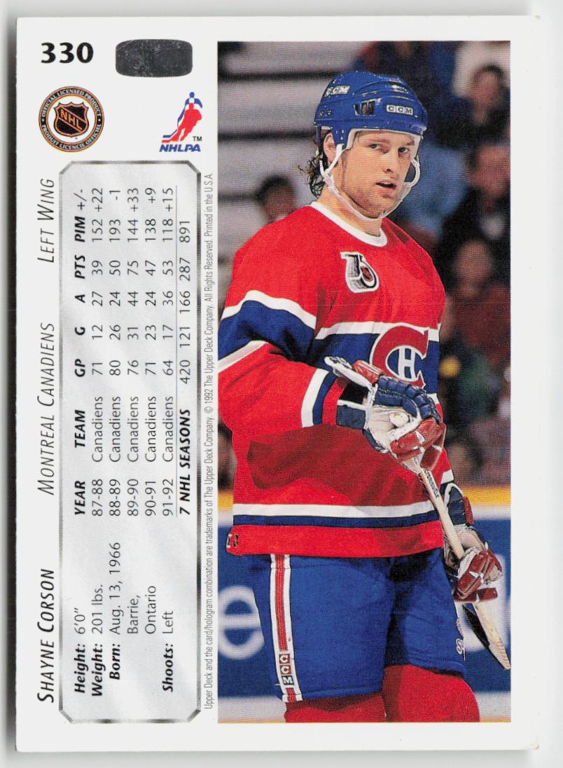 1992-93 Upper Deck #330 Shayne Corson