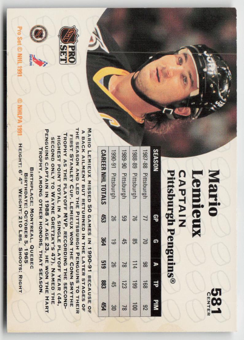 1991-92 Pro Set #581 Mario Lemieux