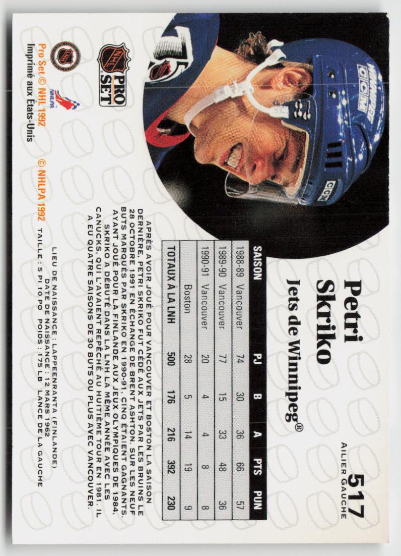 1991-92 Pro Set French #517 Petri Skriko