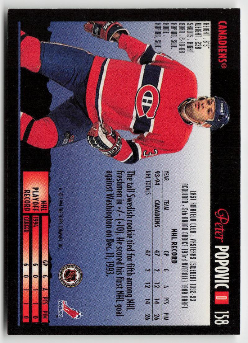 1994-95 Topps Premier #158 Peter Popovic