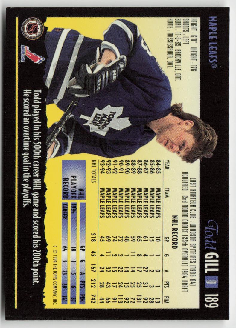 1994-95 Topps Premier #189 Todd Gill