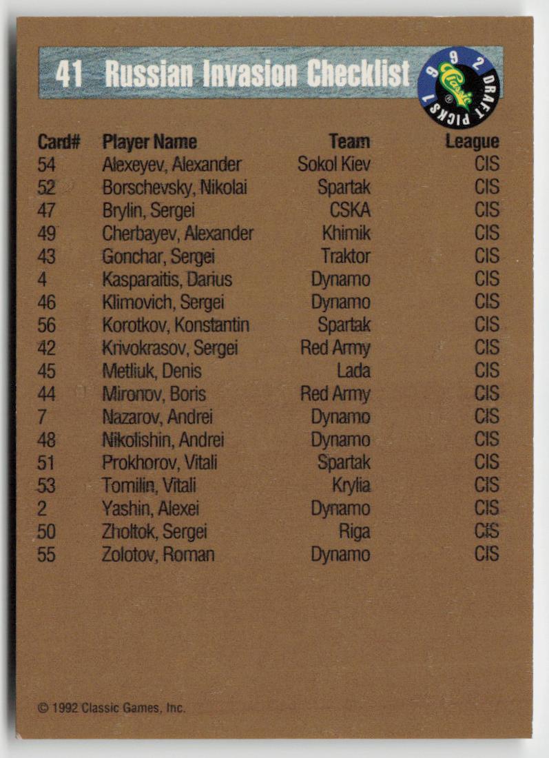 1992 Classic Draft Picks #41 Sergei Gonchar