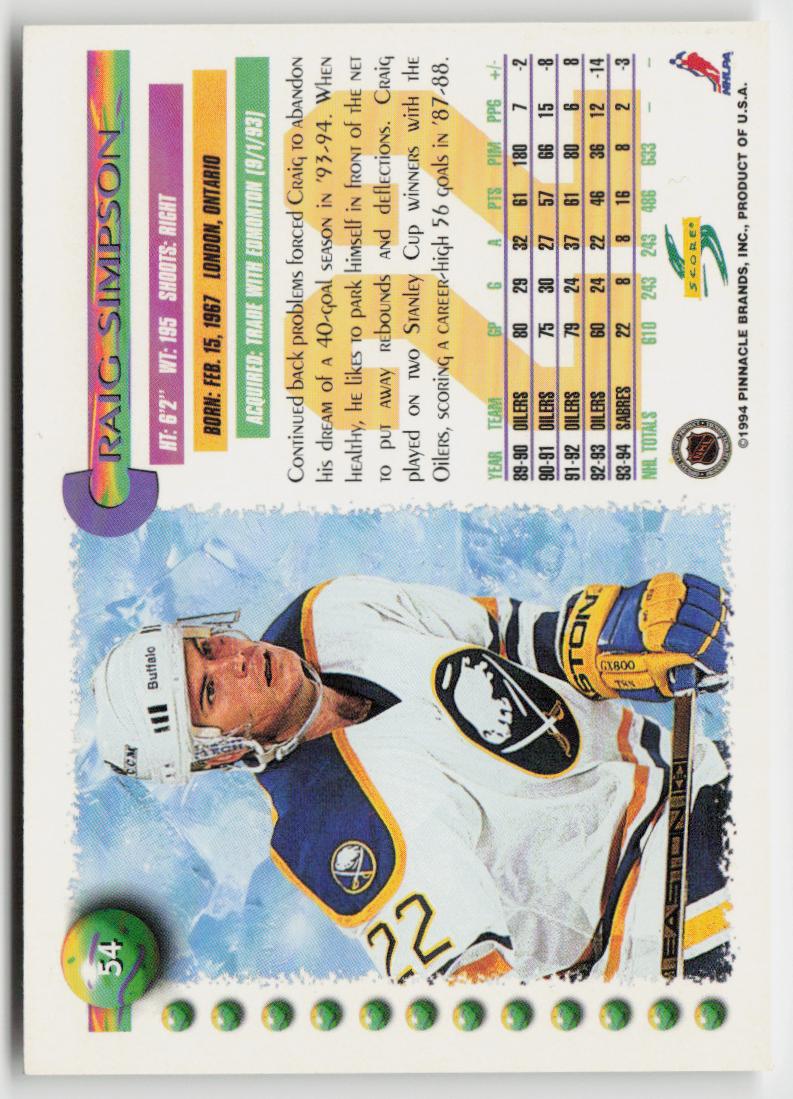 1994-95 Score #54 Craig Simpson