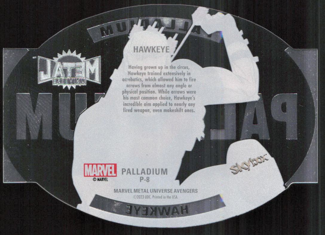 2024 SkyBox Metal Universe Marvel Avengers #P-8 Hawkeye Palladium Emerald 16/50