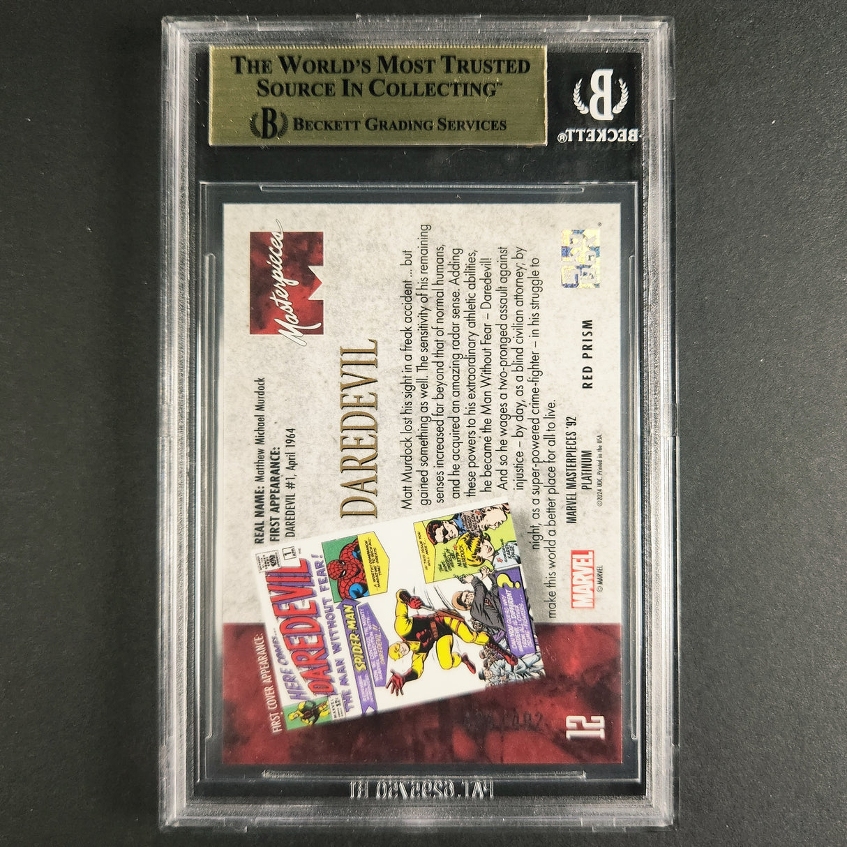 12 Daredevil 424/492 Red Prism 2024 Marvel 92 Platinum BGS 9.5 Gem Mint