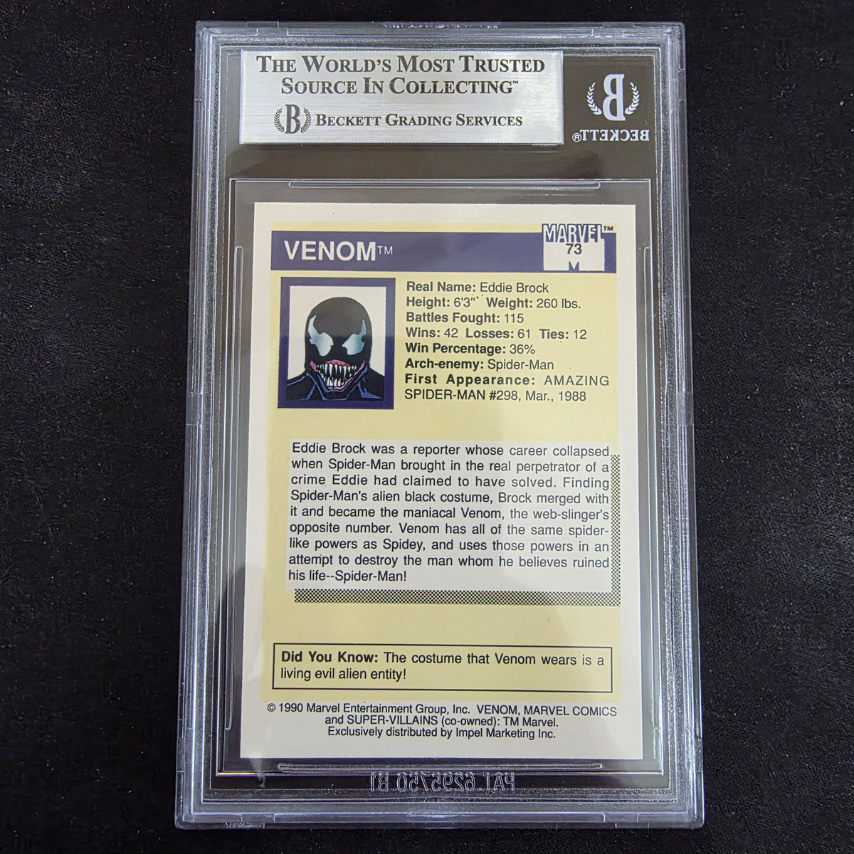 1990 Marvel Universe Impel - 73 Venom BGS 8.5 NM-MT+