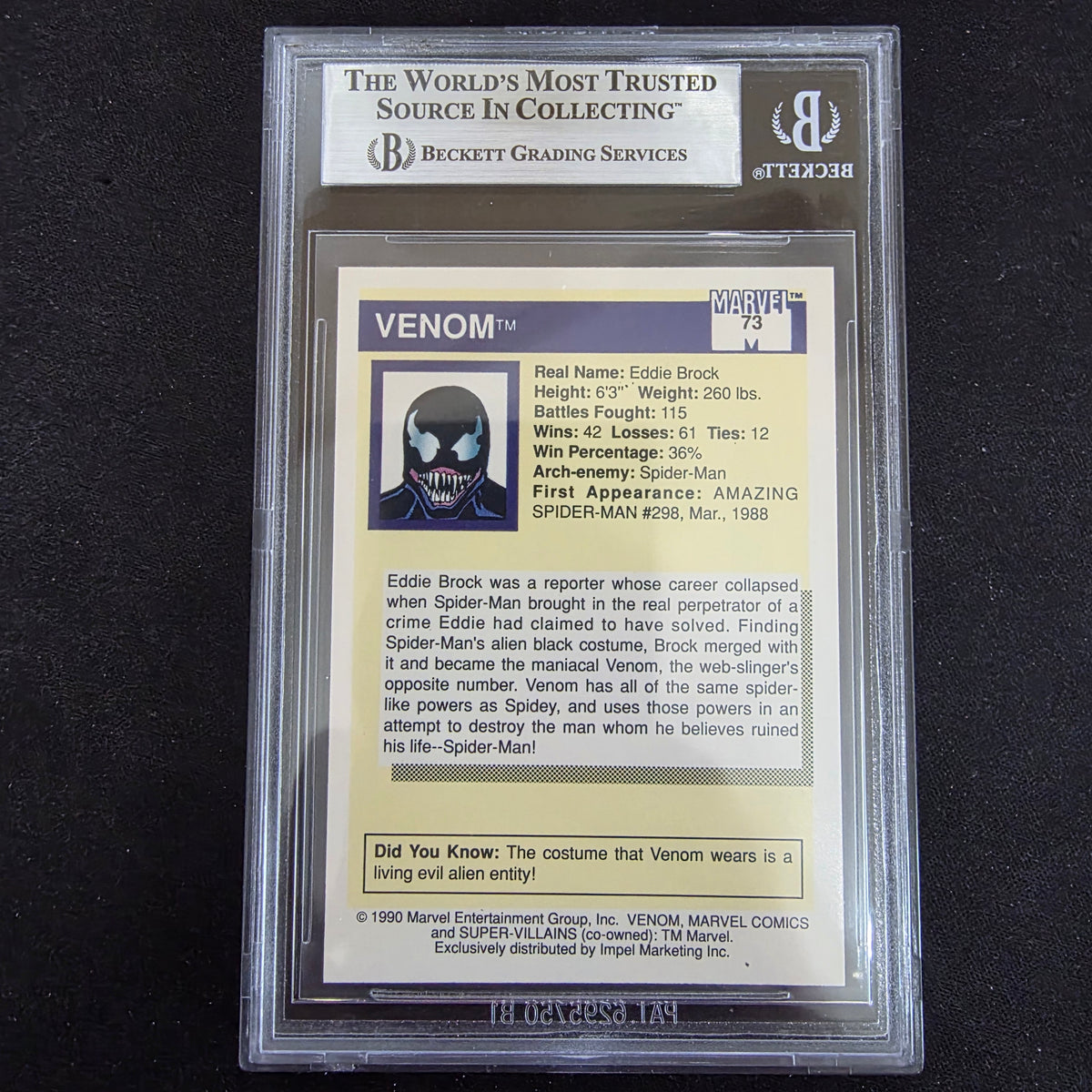 1990 Marvel Universe Impel - 73 Venom BGS 8.5 NM-MT+