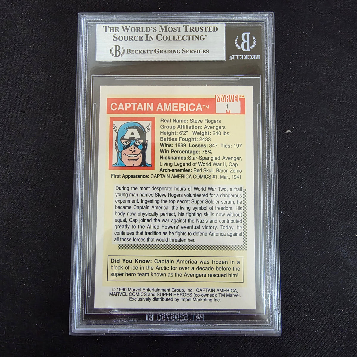 1990 Marvel Universe Impel - 1 Captain America BGS 8.5 NM-MT+