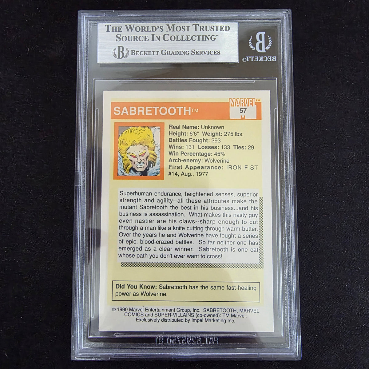 1990 Marvel Universe Impel - 57 Sabretooth BGS 9 Mint