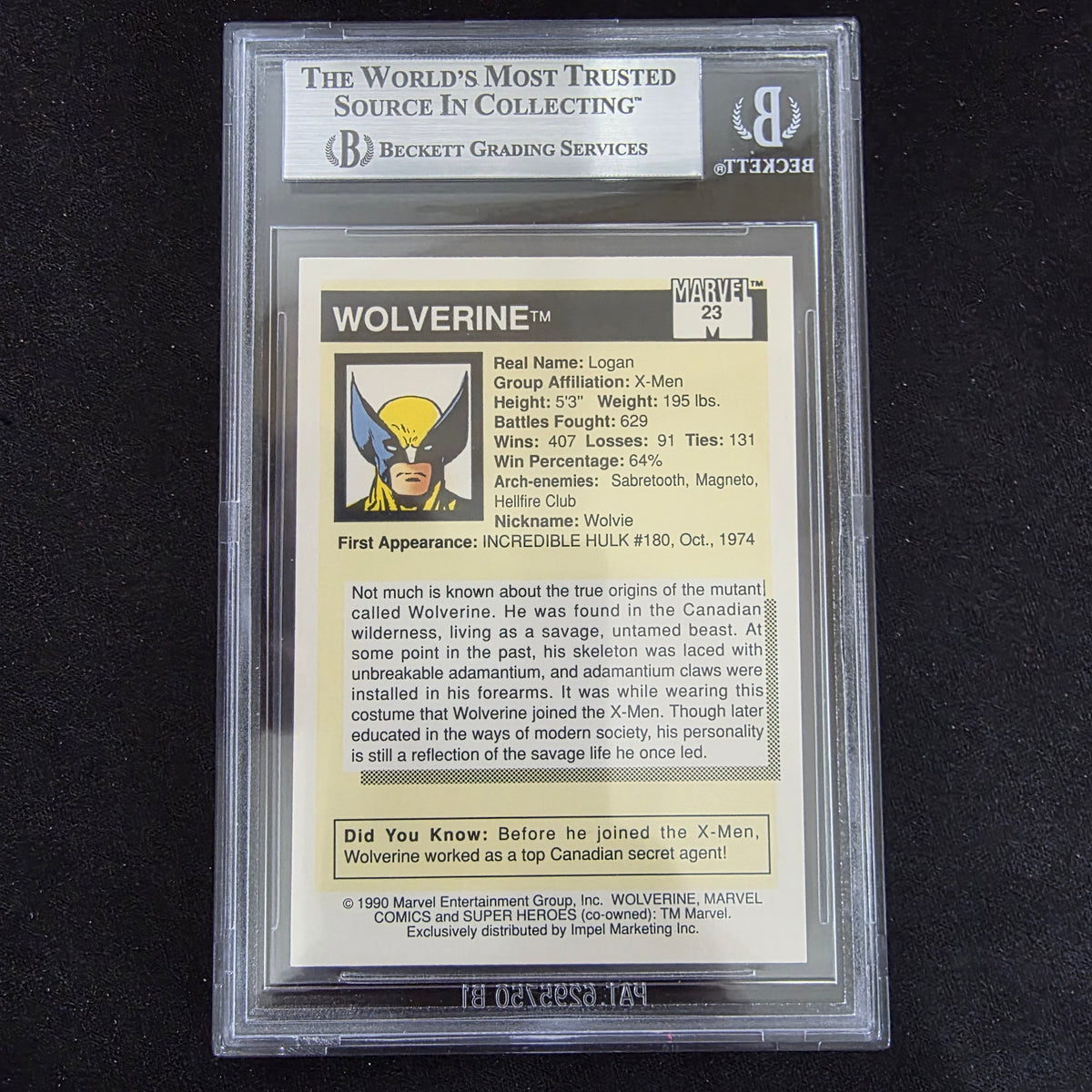 1990 Marvel Universe Impel - 23 Wolverine BGS 8 NM-MT
