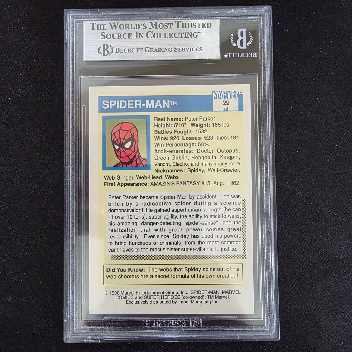 1990 Marvel Universe Impel - 29 Spider-Man BGS 9 Mint