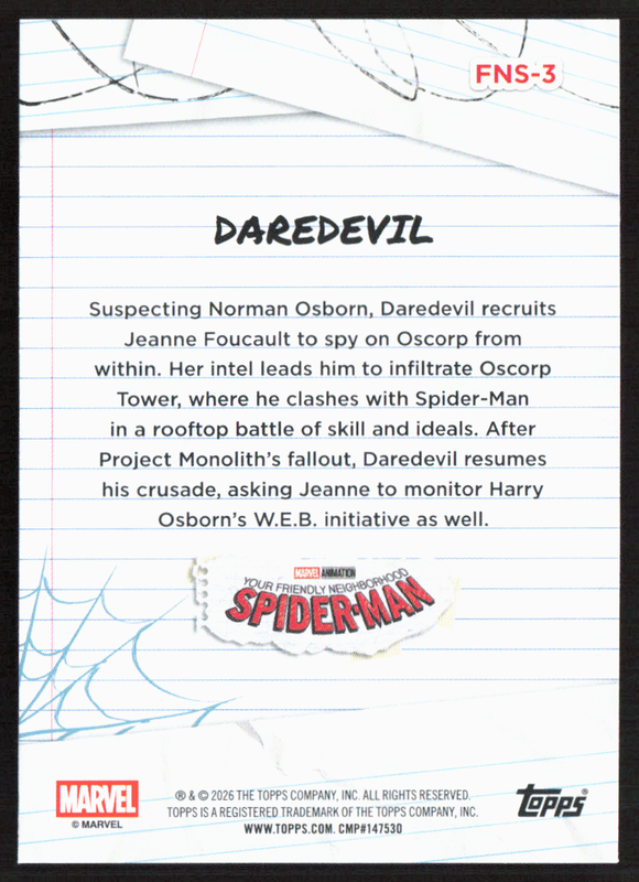 2026 Topps Neon Marvel - FNS-3 Daredevil Friendly Neighborhood Spider-Man