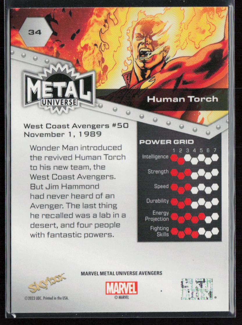 2024 SkyBox Metal Universe Marvel Avengers #34 Human Torch