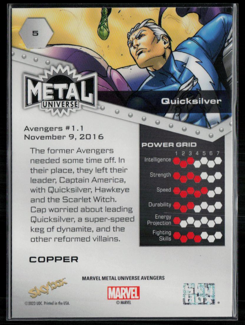 2024 SkyBox Metal Universe Marvel Avengers #5 Quicksilver Copper FX