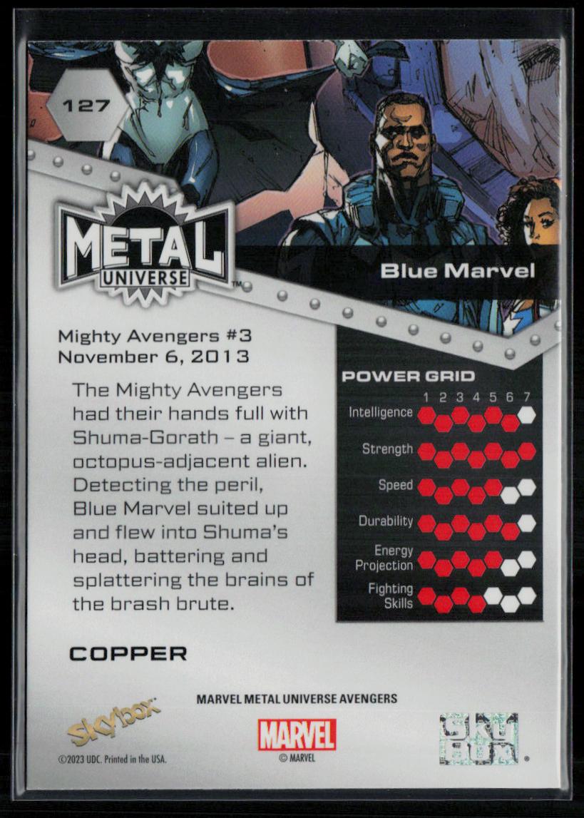 2024 SkyBox Metal Universe Marvel Avengers #127 Blue Marvel Copper FX
