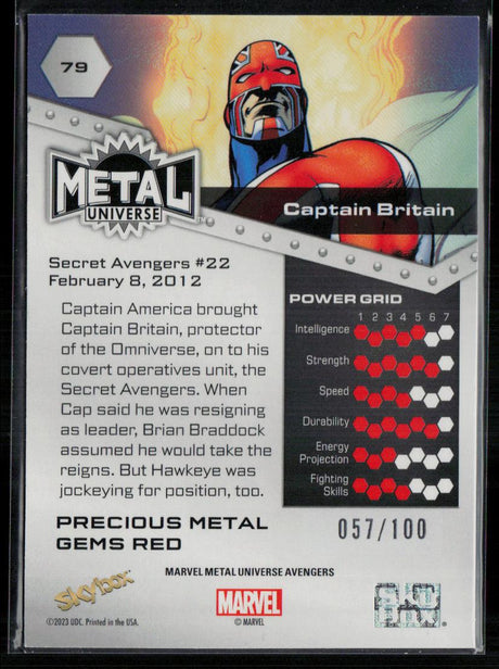2024 SkyBox Metal Universe Marvel Avengers #79 Captain Britain PMG Red 57/100